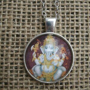 Ganesha Glass Cabochon Pendant Necklace